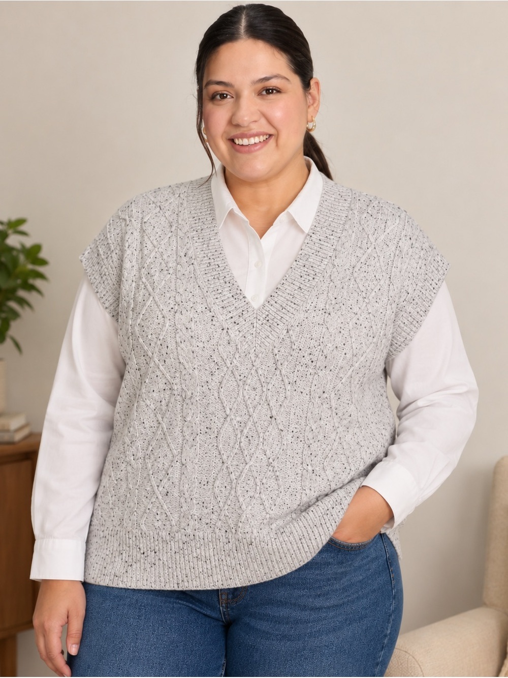 Women’s Cable Knit Sweater Vest XL – Universal Thread Light Gray NWT